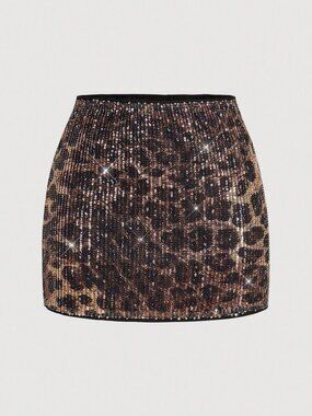 Multicolor Contrast Sequin Zipper Ribbed Mini Women's Bodycon Skirt